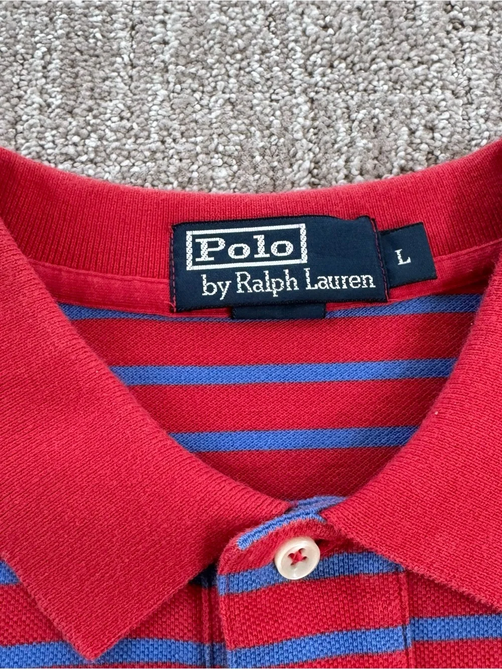 Ralph Lauren Men’s Polo Shirt - Red with Blue Stripe